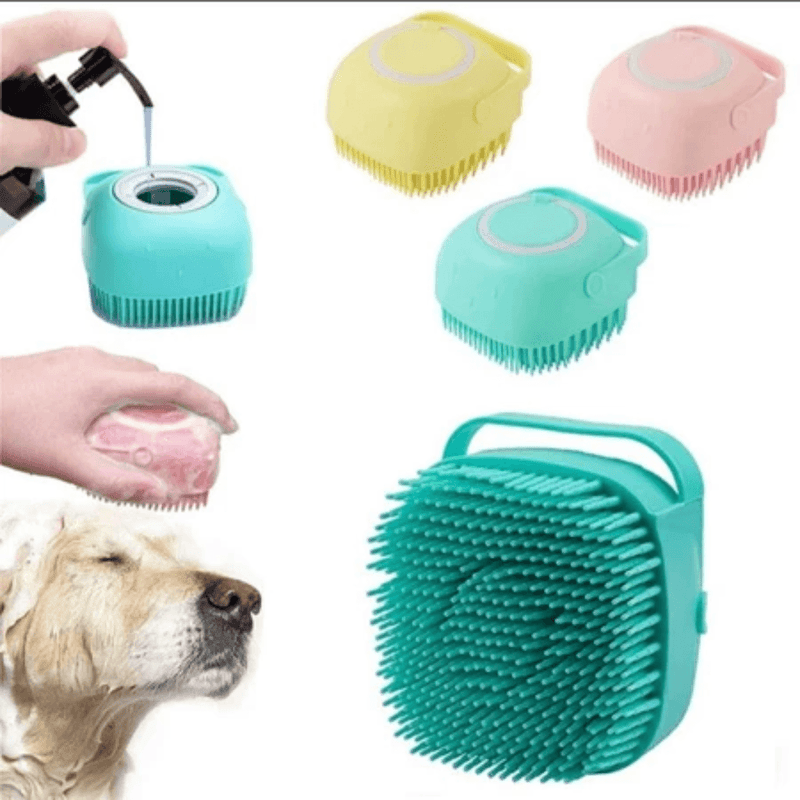 Escova de Banho Massageadora para Pets –  com Dispenser de Shampoo